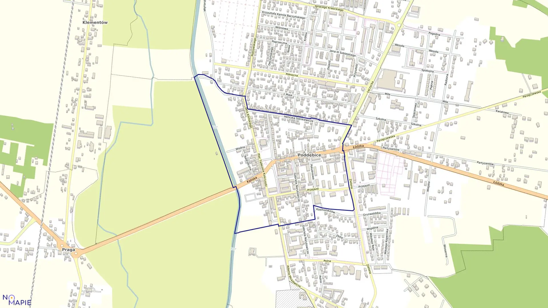 Mapa obrębu 1 w gminie Poddębice
