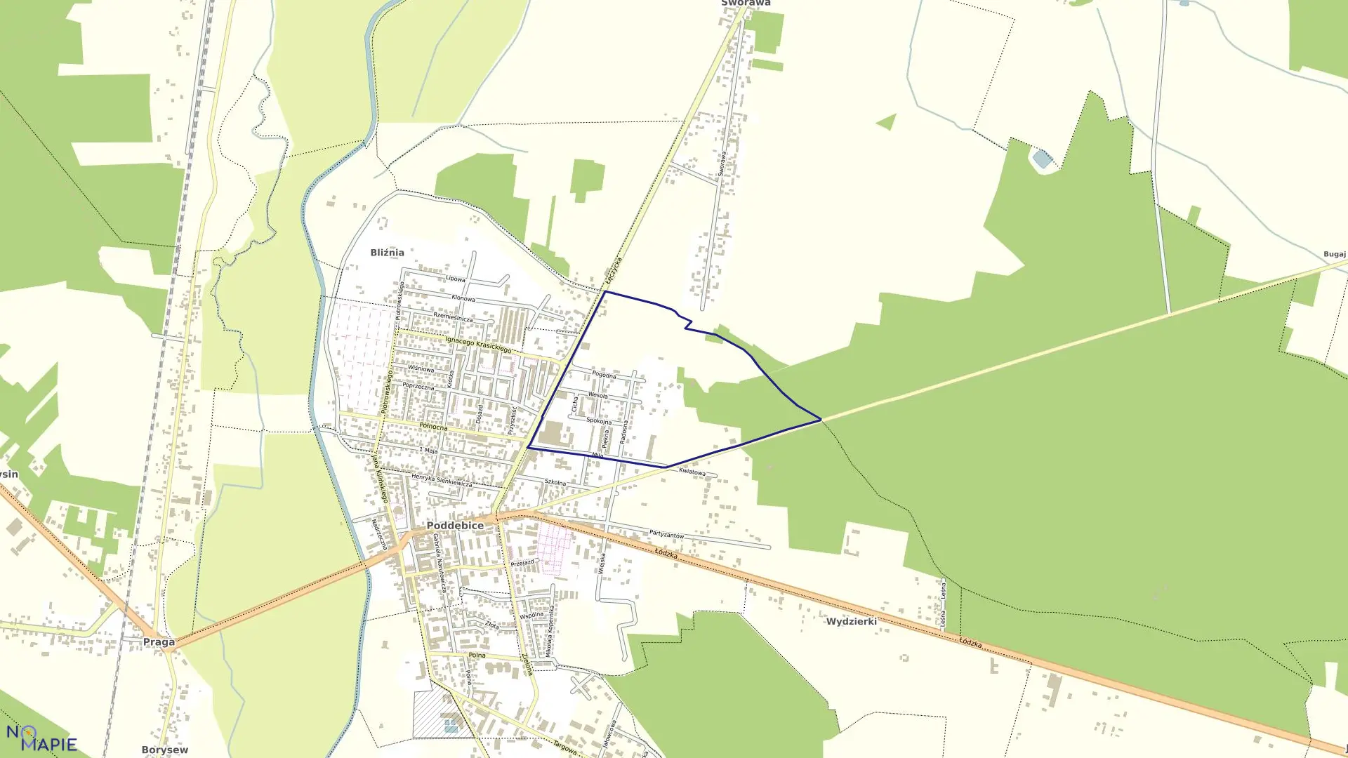 Mapa obrębu 10 w gminie Poddębice