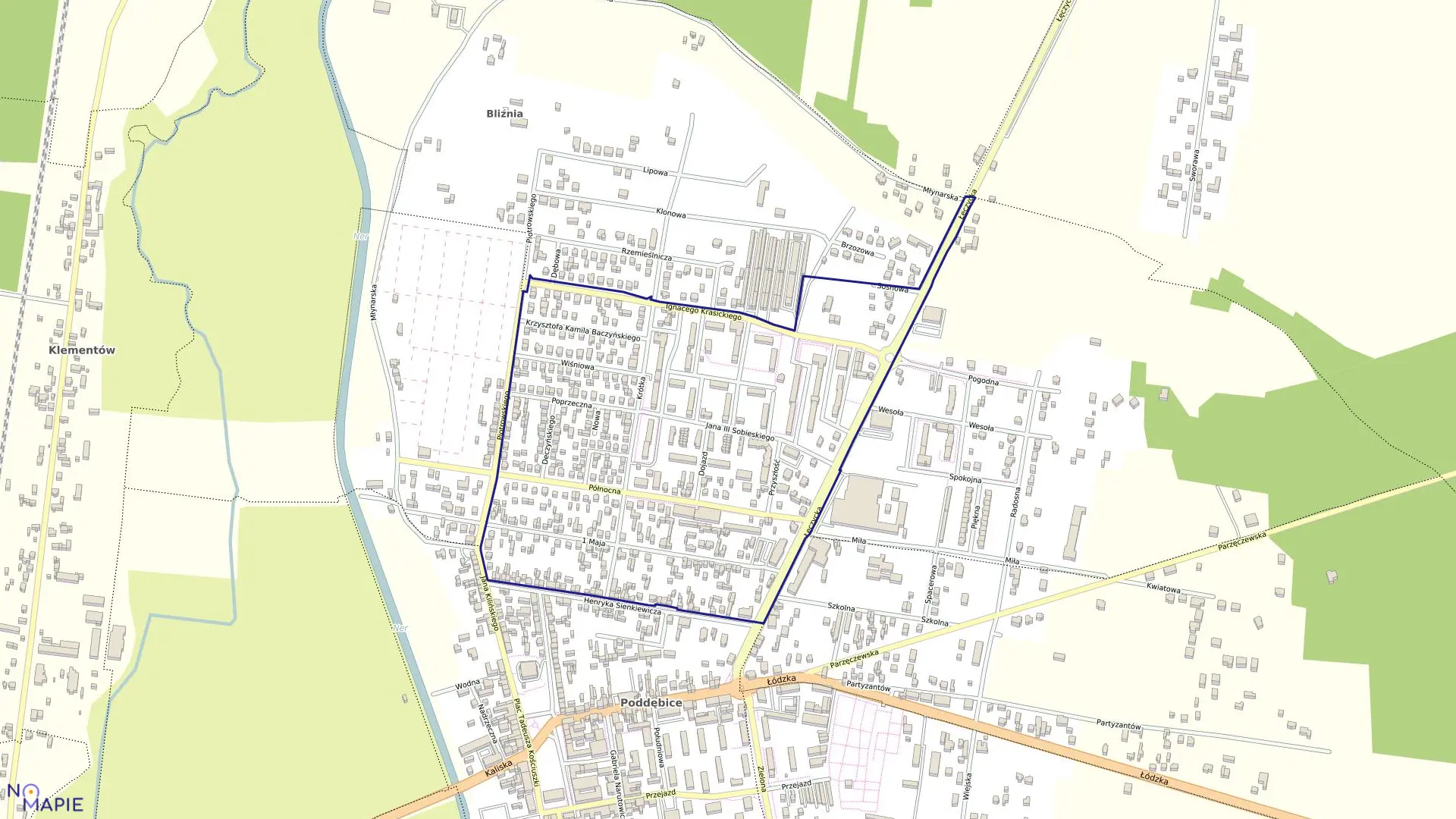 Mapa obrębu 2 w gminie Poddębice