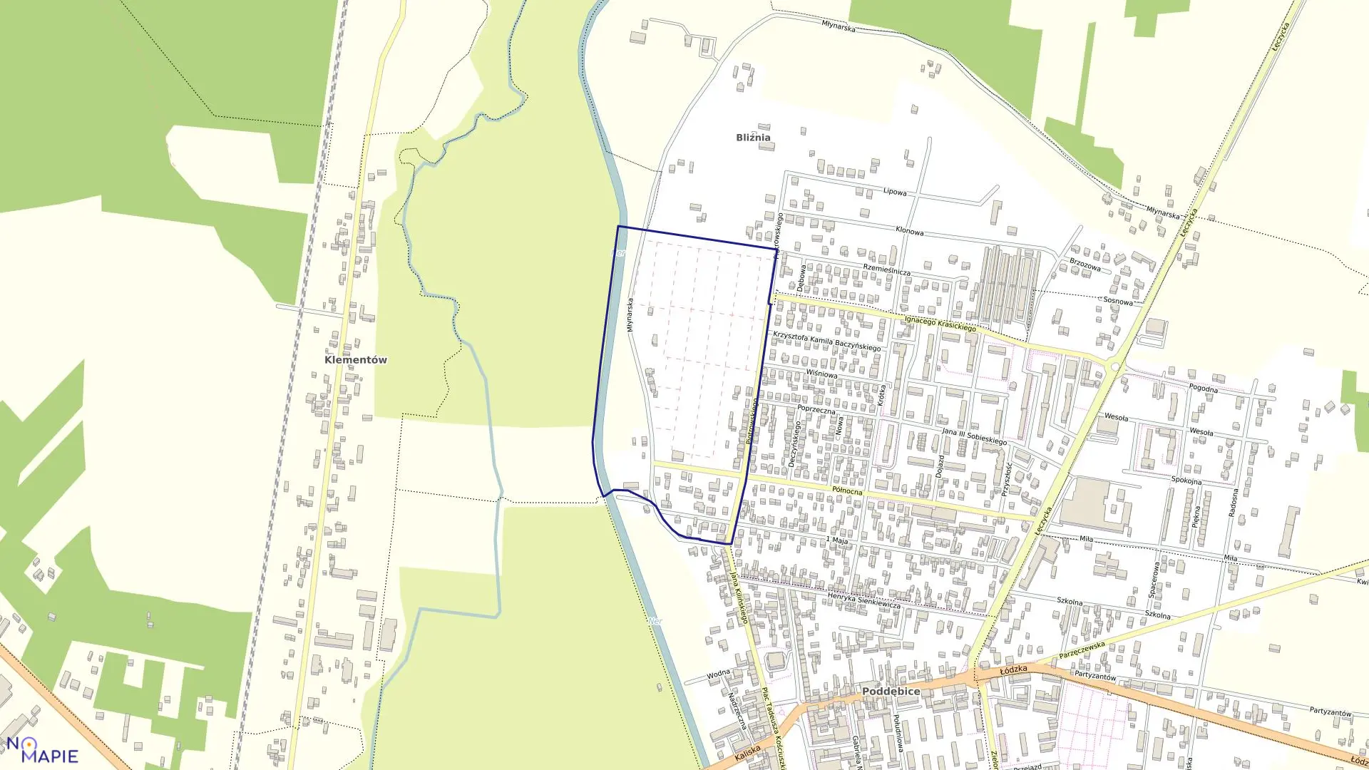 Mapa obrębu 3 w gminie Poddębice