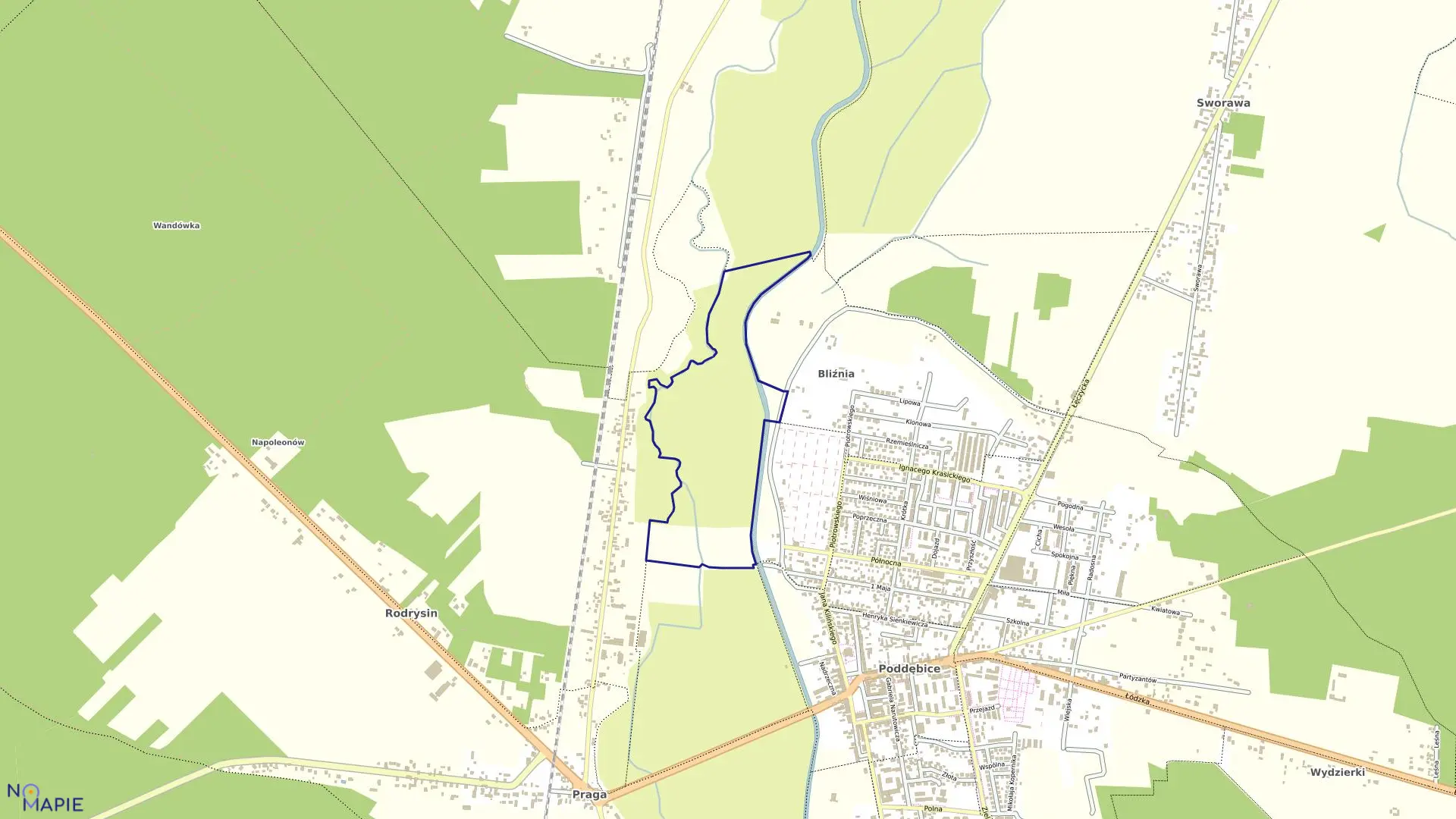 Mapa obrębu 4 w gminie Poddębice