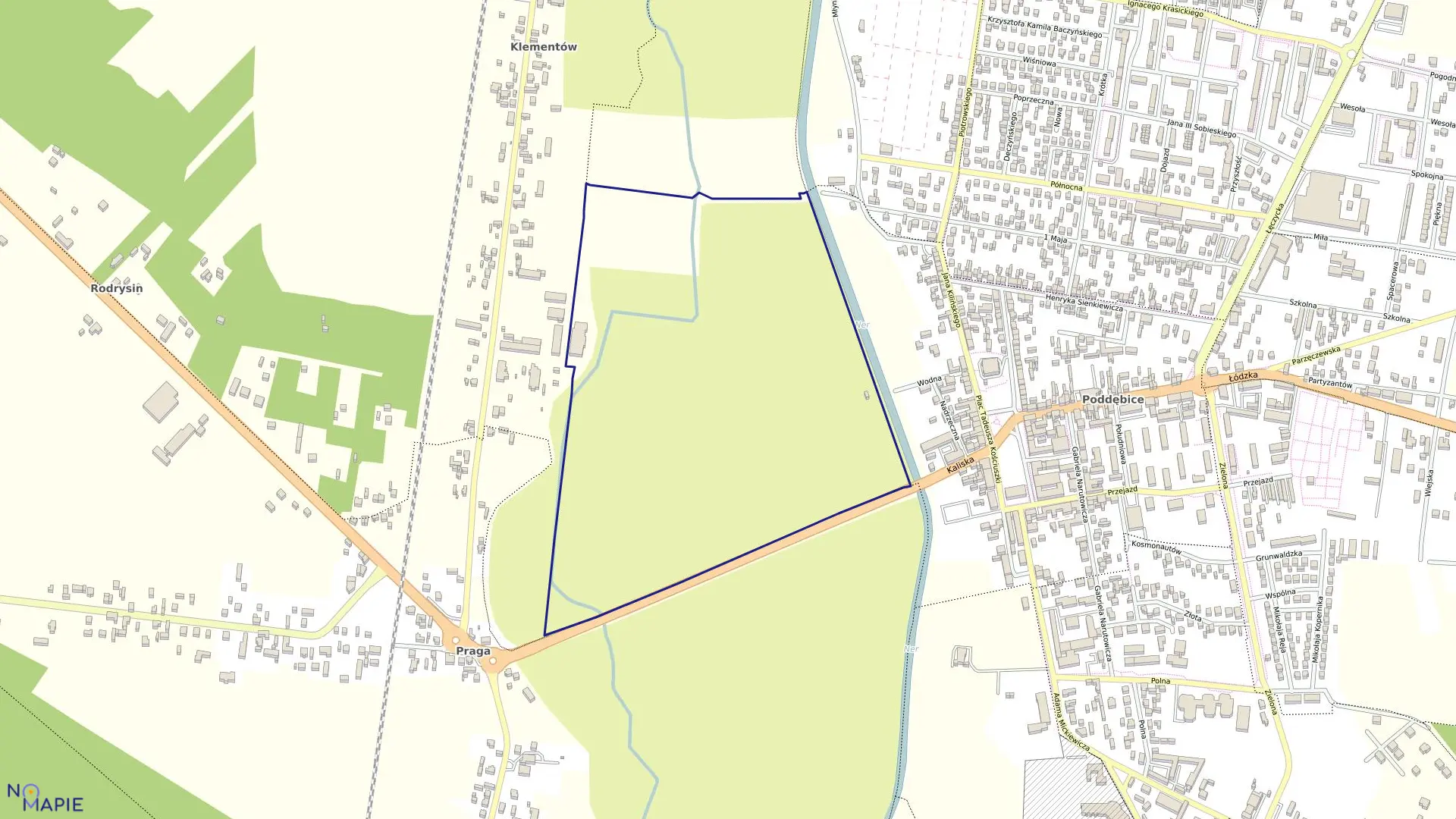 Mapa obrębu 5 w gminie Poddębice