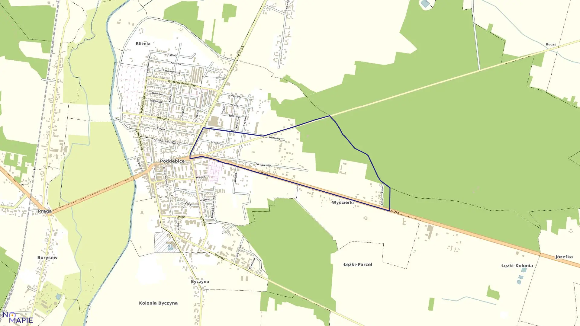 Mapa obrębu 9 w gminie Poddębice