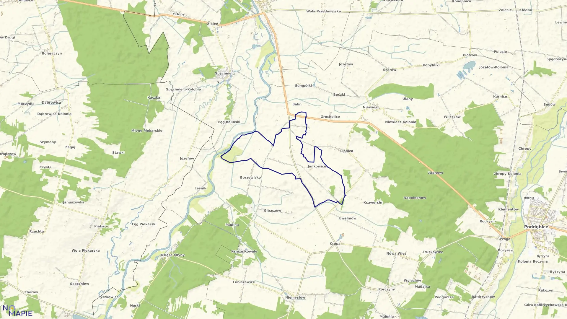 Mapa obrębu DOMINIKOWICE w gminie Poddębice