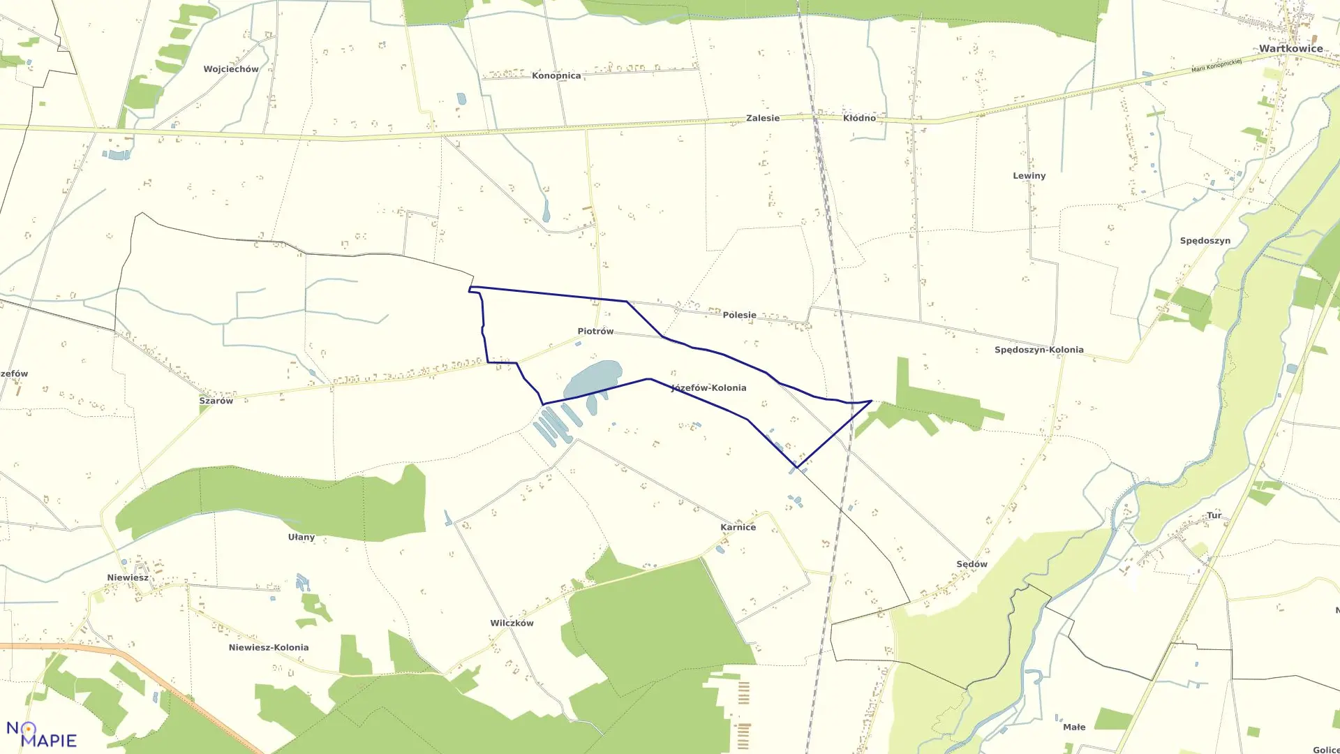 Mapa obrębu JÓZEFÓW KOLONIA w gminie Poddębice