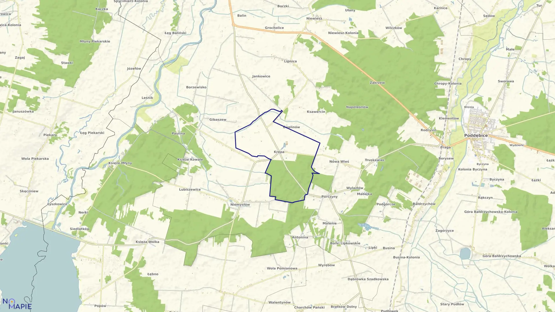 Mapa obrębu KRĘPA PARCELE w gminie Poddębice