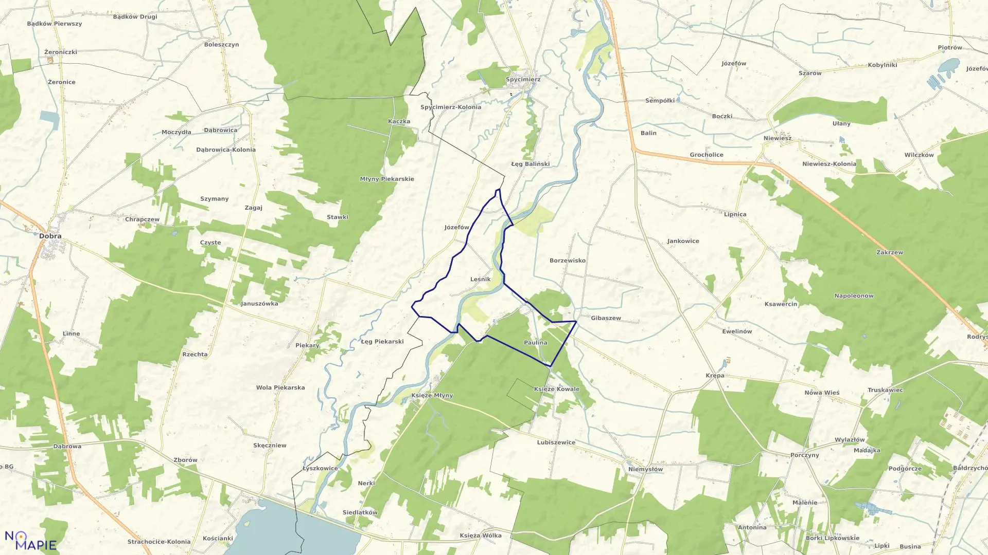 Mapa obrębu LEŚNIK w gminie Poddębice