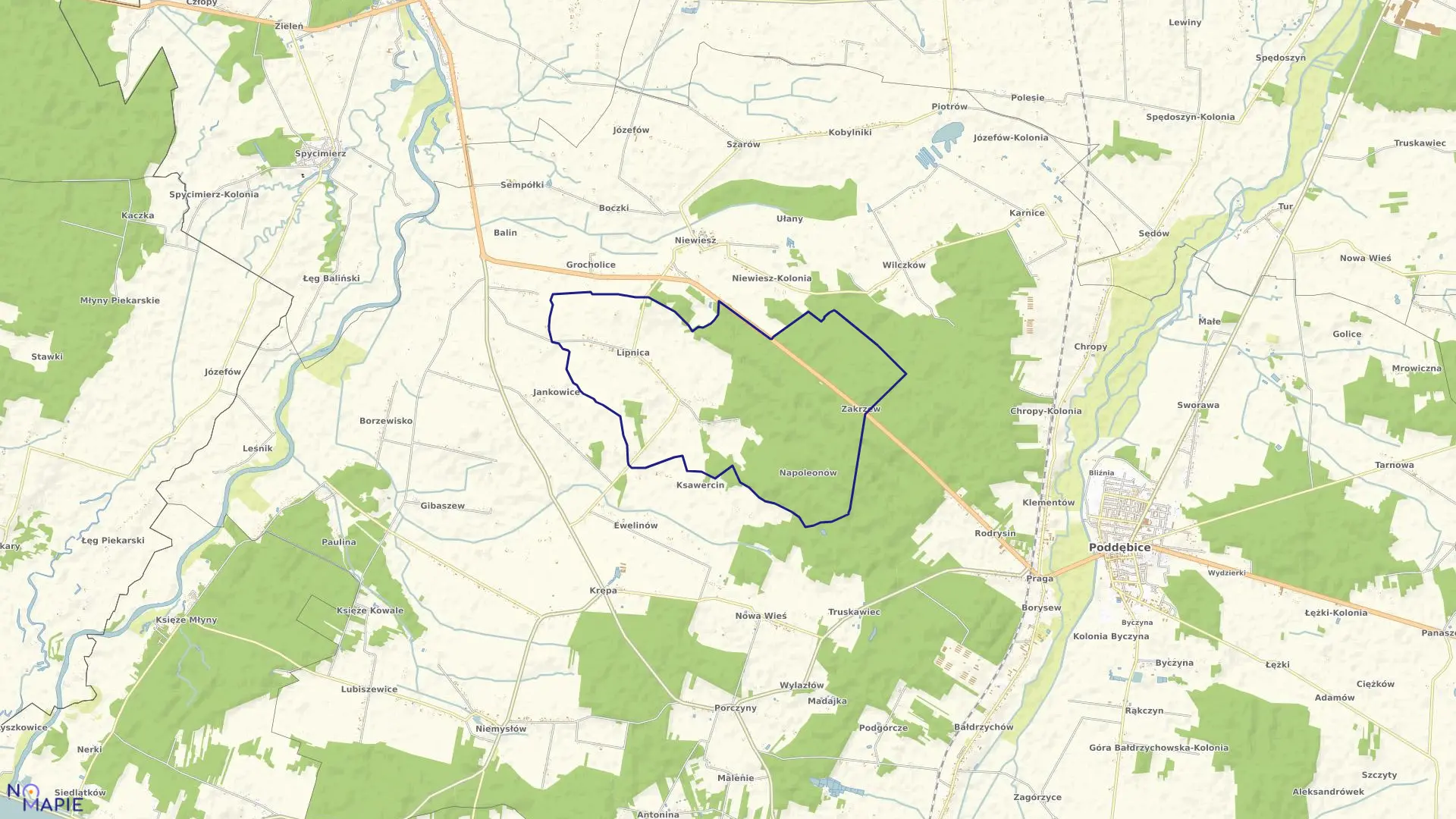 Mapa obrębu LIPNICA w gminie Poddębice