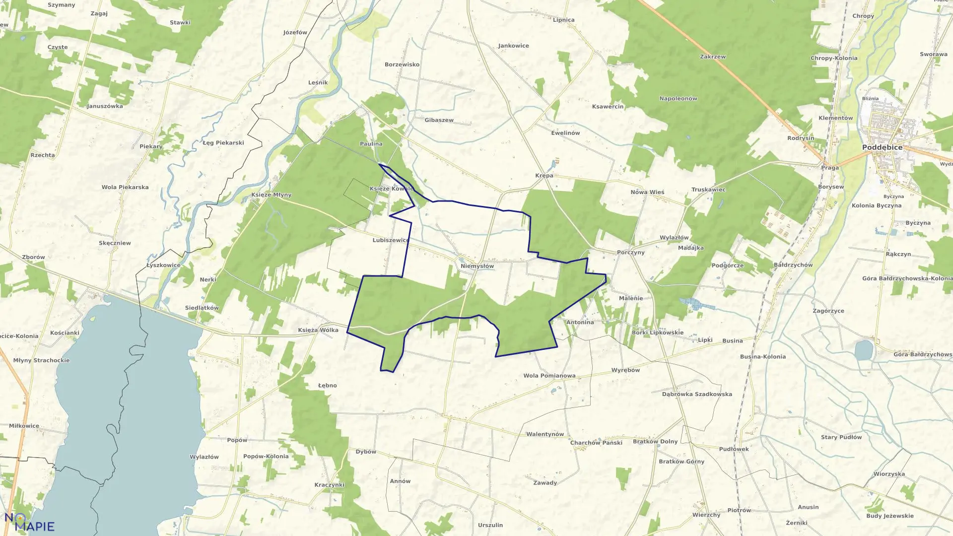 Mapa obrębu NIEMYSŁÓW w gminie Poddębice