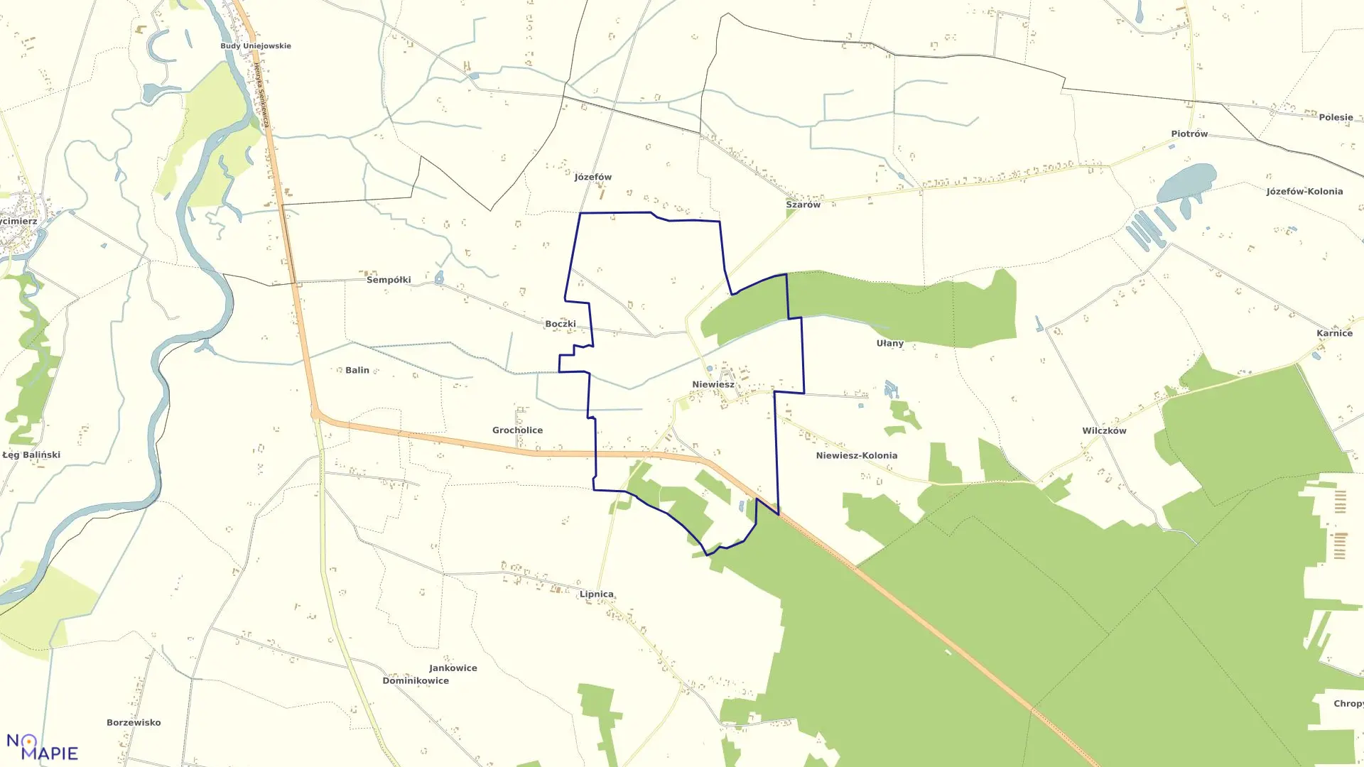 Mapa obrębu NIEWIESZ KOLONIA w gminie Poddębice